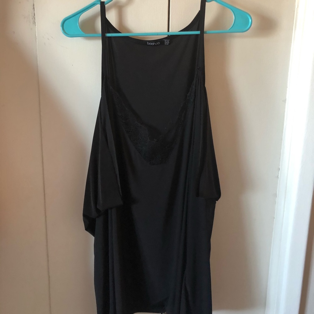 Boohoo cold-shoulder top with lace detail